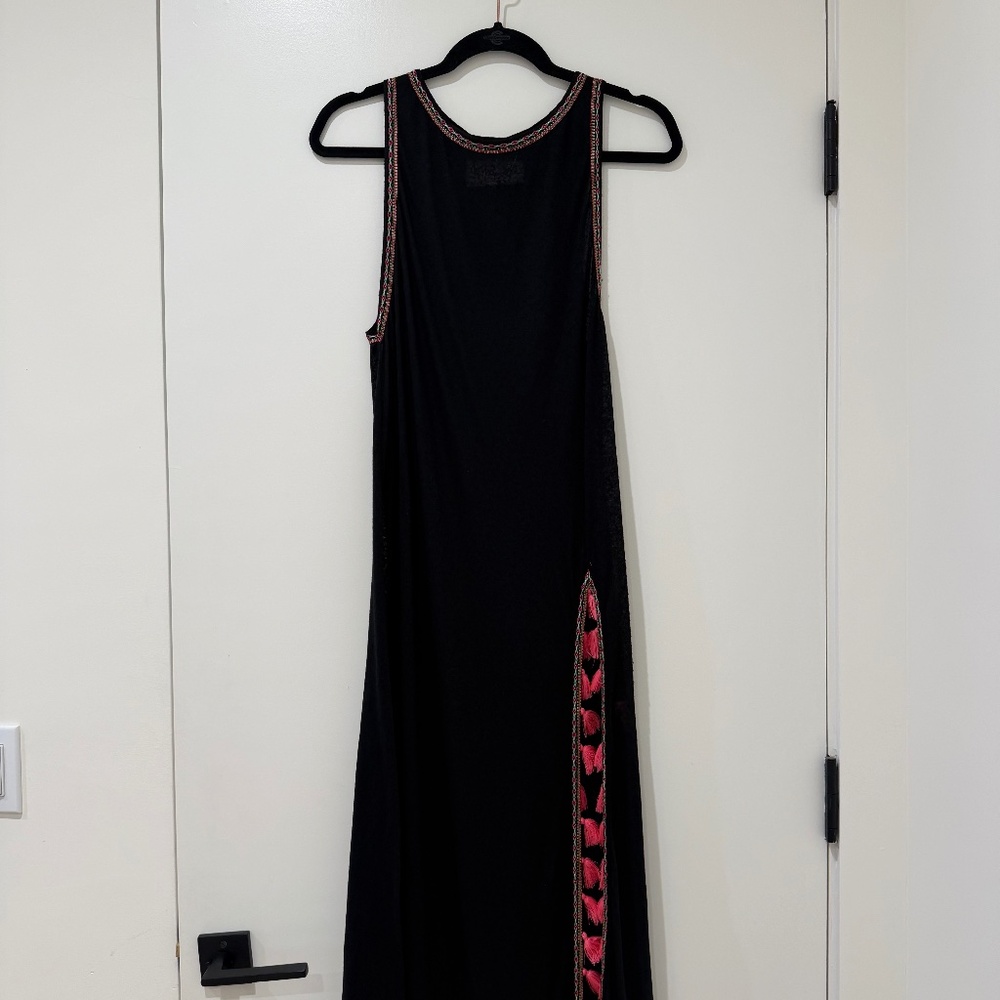 Pitusa Black Tassel Slit Maxi Dress XS/S Resort Beach Cover Up - Picture 4 of 8
